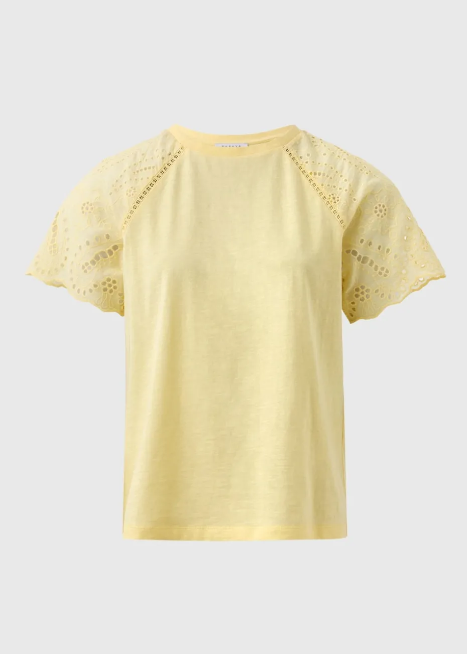 Yellow Broderie Raglan Sleeve T-Shirt