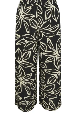 Yours Curve Black & White Floral Print Textured Wide Leg Trousers