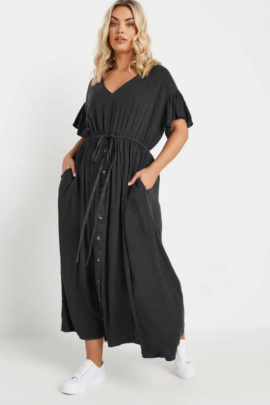 Yours Curve Black Button Chambray Maxi Dress