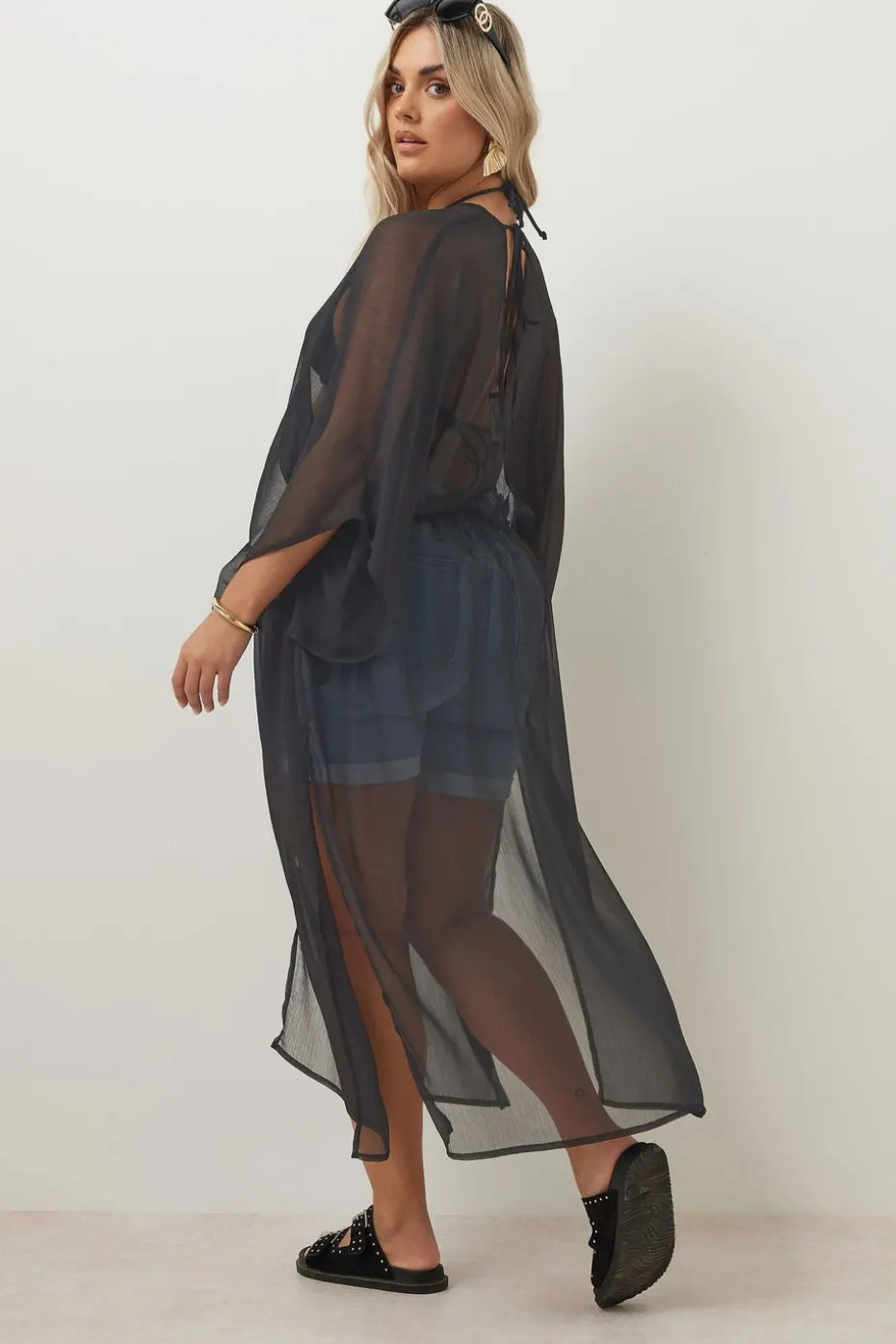 Yours Curve Black Chiffon Maxi Kimono