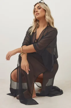 Yours Curve Black Chiffon Maxi Kimono