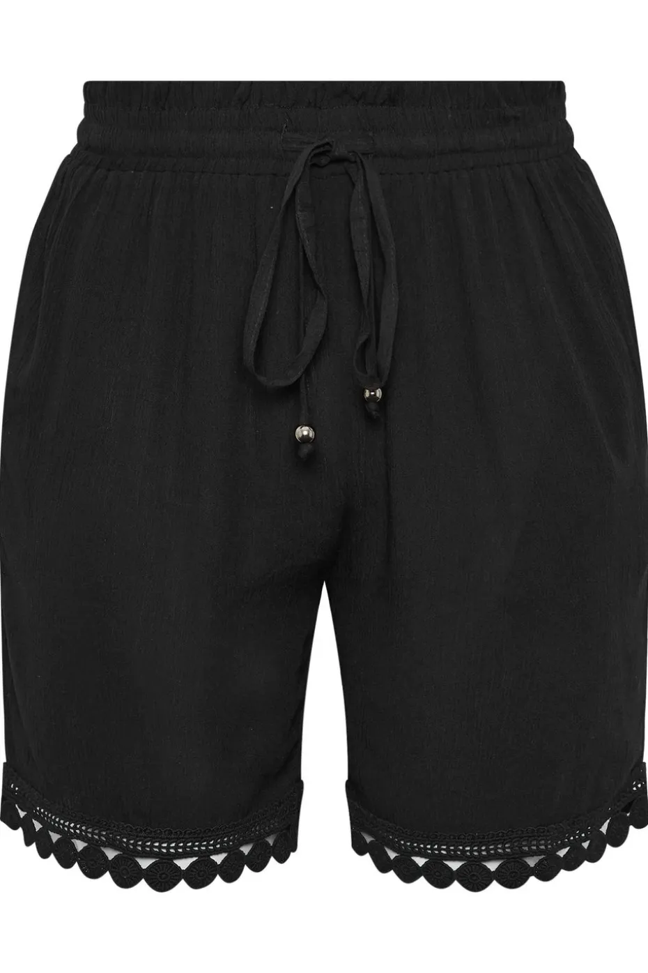 Yours Curve Black Crochet Trim Crinkle Shorts