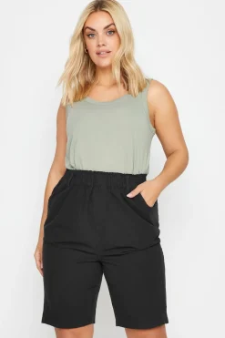 Yours Curve Black Elasticated Cool Cotton Shorts