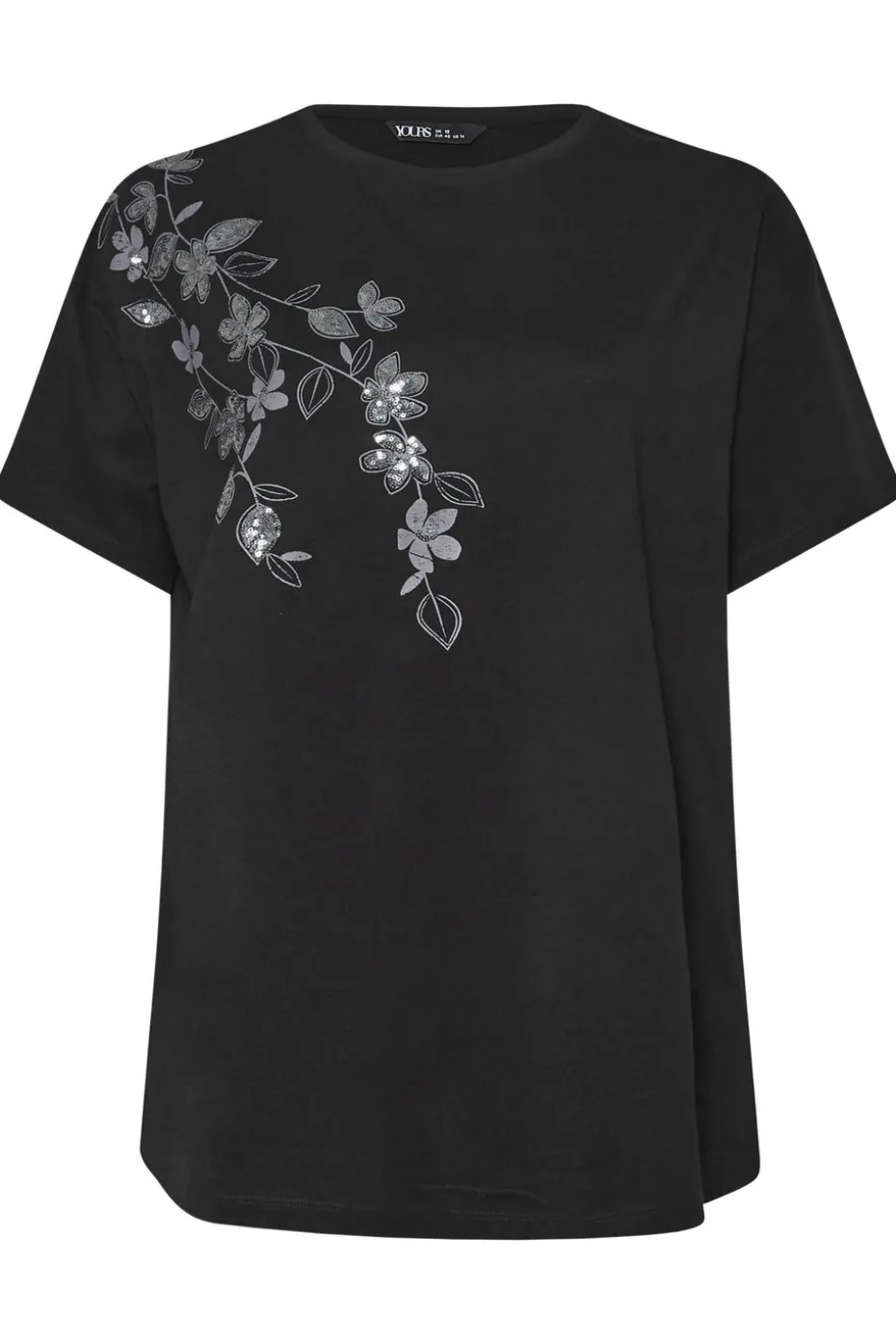 Yours Curve Black Floral Oversized Sequin Top