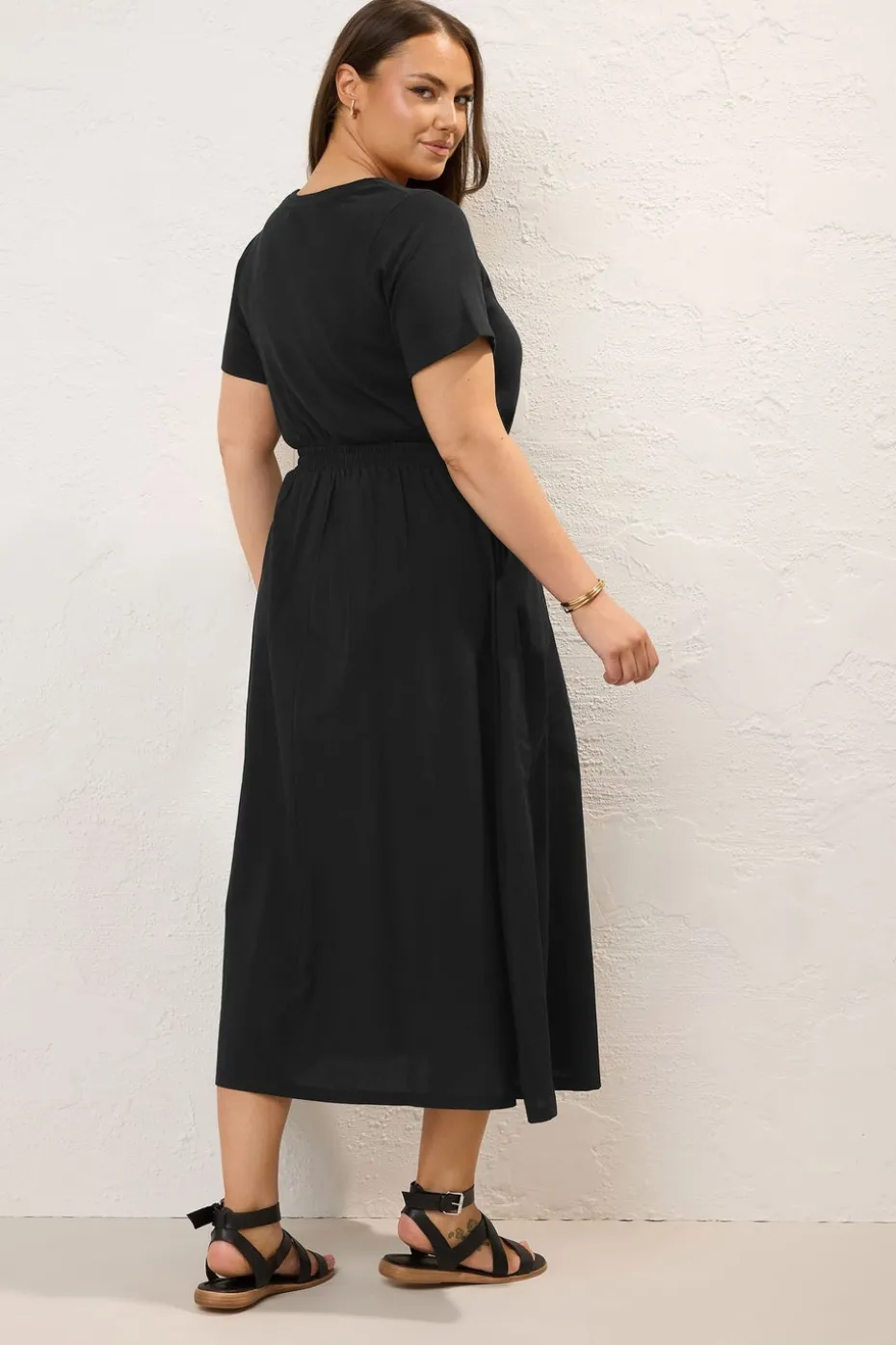 Yours Curve Black Jersey & Woven Mix Fabric Midaxi Skater Dress
