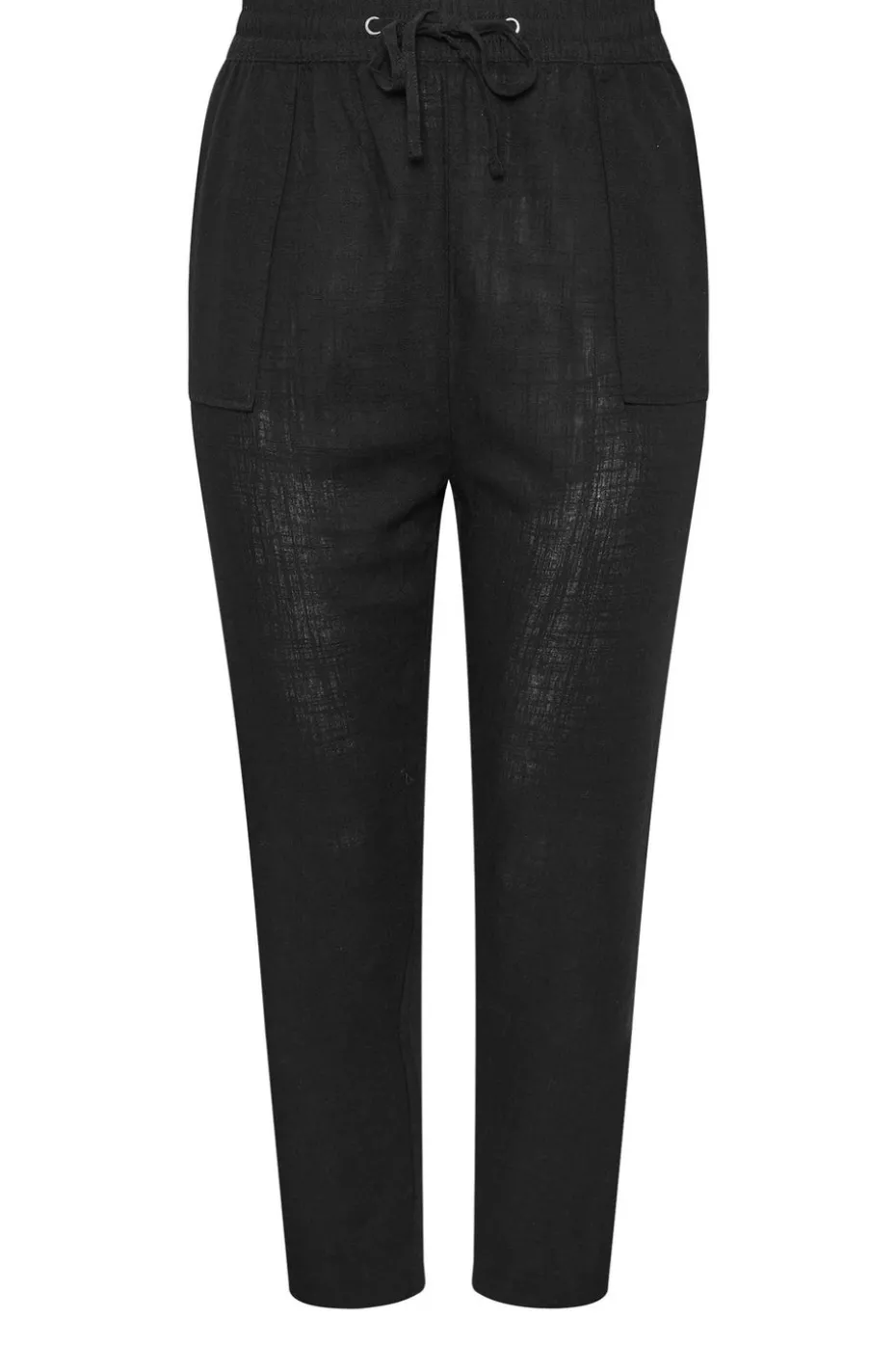 Yours Curve Black Linen Tie Front Joggers