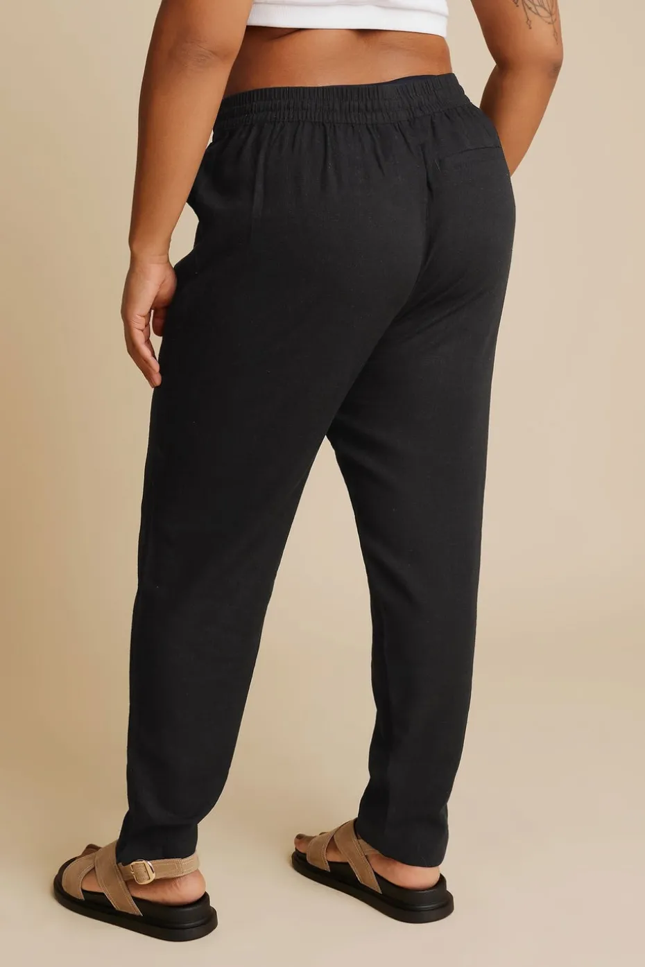 Yours Curve Black Linen Tie Front Joggers