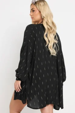 Yours Curve Black Metallic Dobby Crinkle Beach Shirt