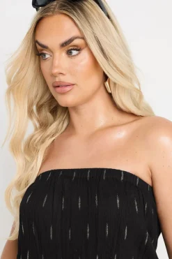 Yours Curve Black Metallic Dobby Bandeau Playsuit