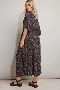 Yours Curve Black Paisley Print Tie Front Maxi Dress