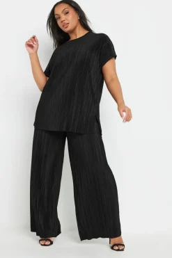 Yours Curve Black Plisse Top