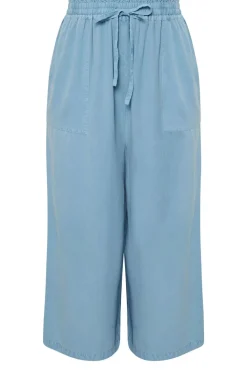Yours Curve Blue Chambray Tie Front Culottes
