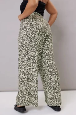 Yours Curve Brown Leopard Print Linen Tie Front Trousers