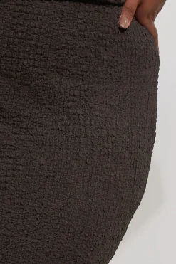 Yours Curve Chocolate Brown Textured Side Split Maxi Skirt