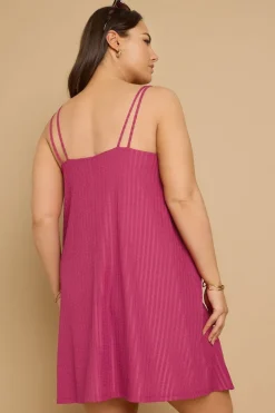 Yours Curve Hot Pink Textured Double Strap Mini Dress