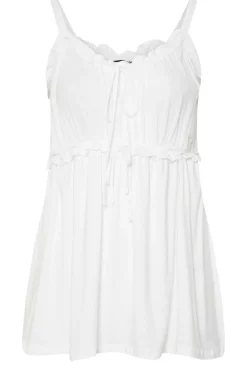 Yours Curve Ivory White Frilled Tie Front Cami Top