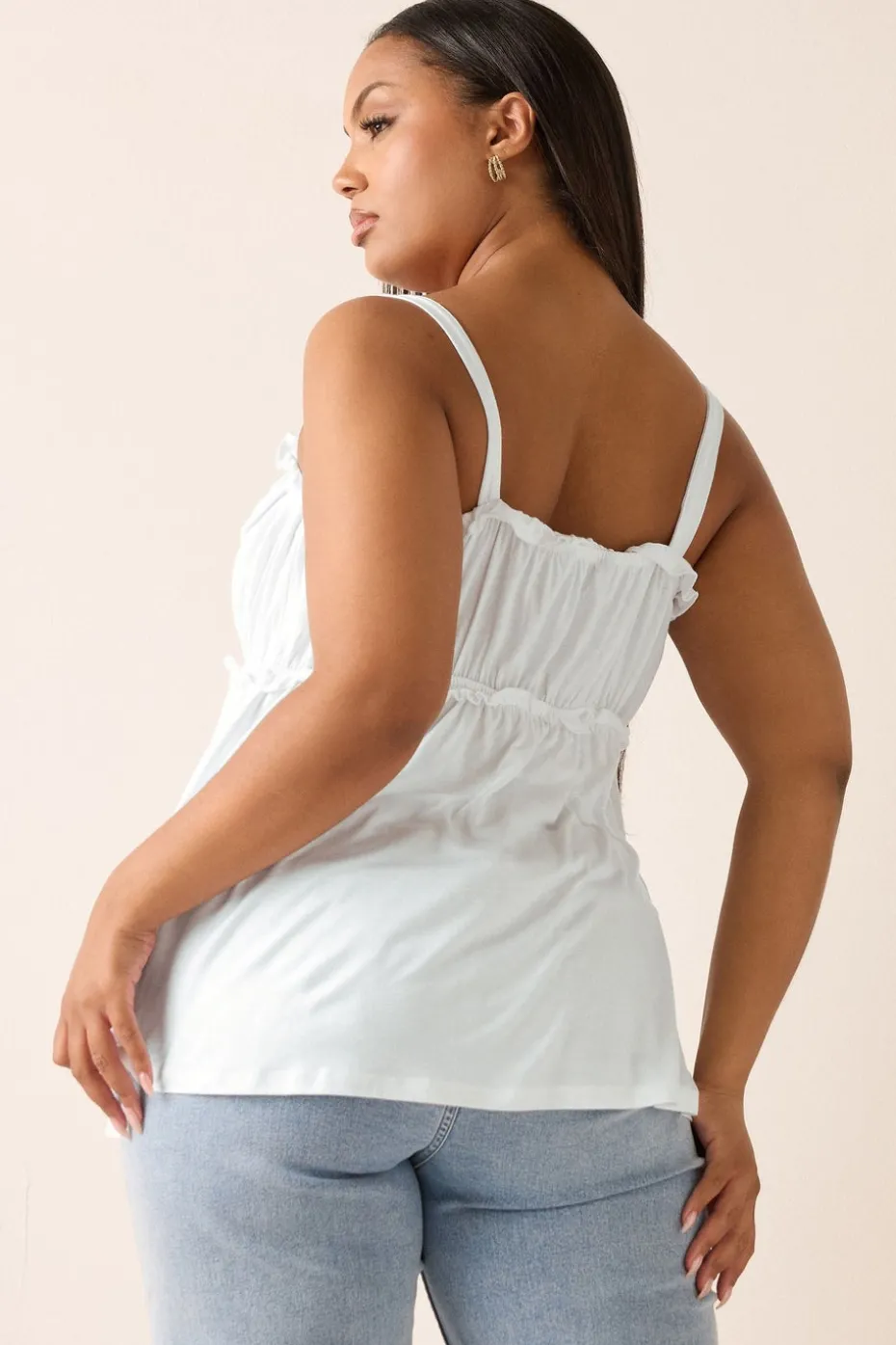 Yours Curve Ivory White Frilled Tie Front Cami Top