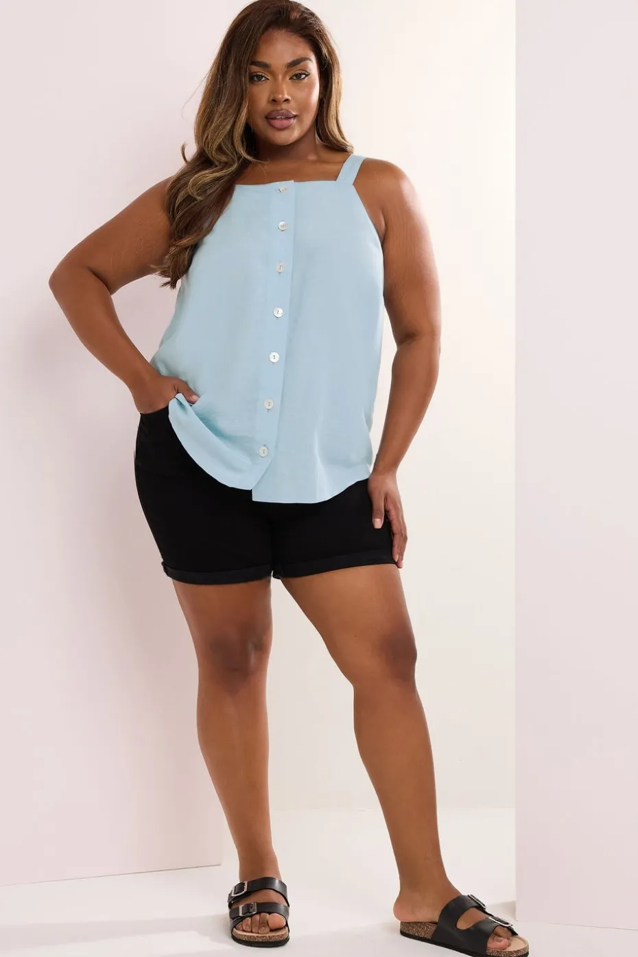 Yours Curve Light Blue Square Neck Vest Top