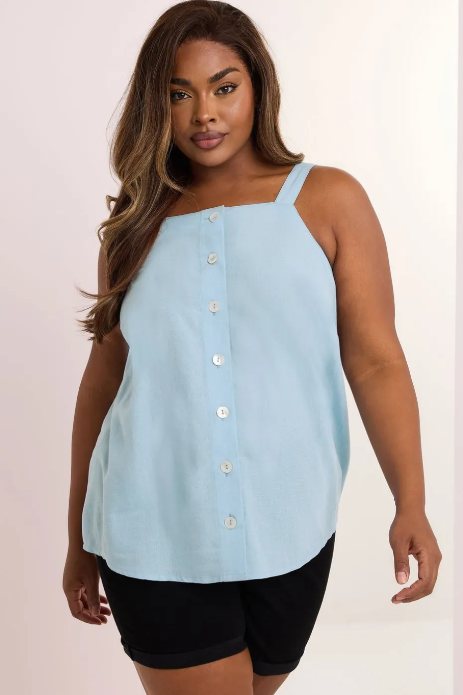 Yours Curve Light Blue Square Neck Vest Top