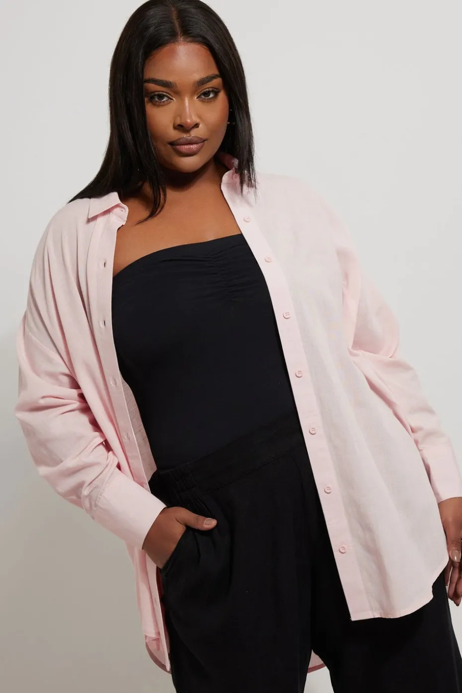 Yours Curve Light Pink Linen Shirt