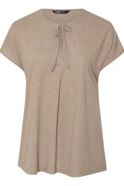 Yours Curve Natural Brown Linen Marl Tie Front Top