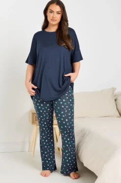 Yours Curve Navy Blue Ribbed Soft Touch Pyjama Top