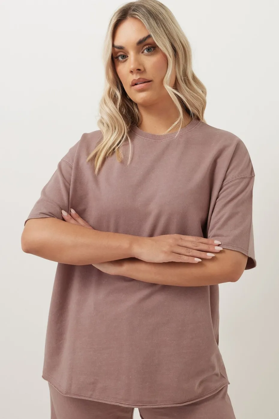 Yours Curve Pink Acid Wash Oversized Sweat T-Shirt