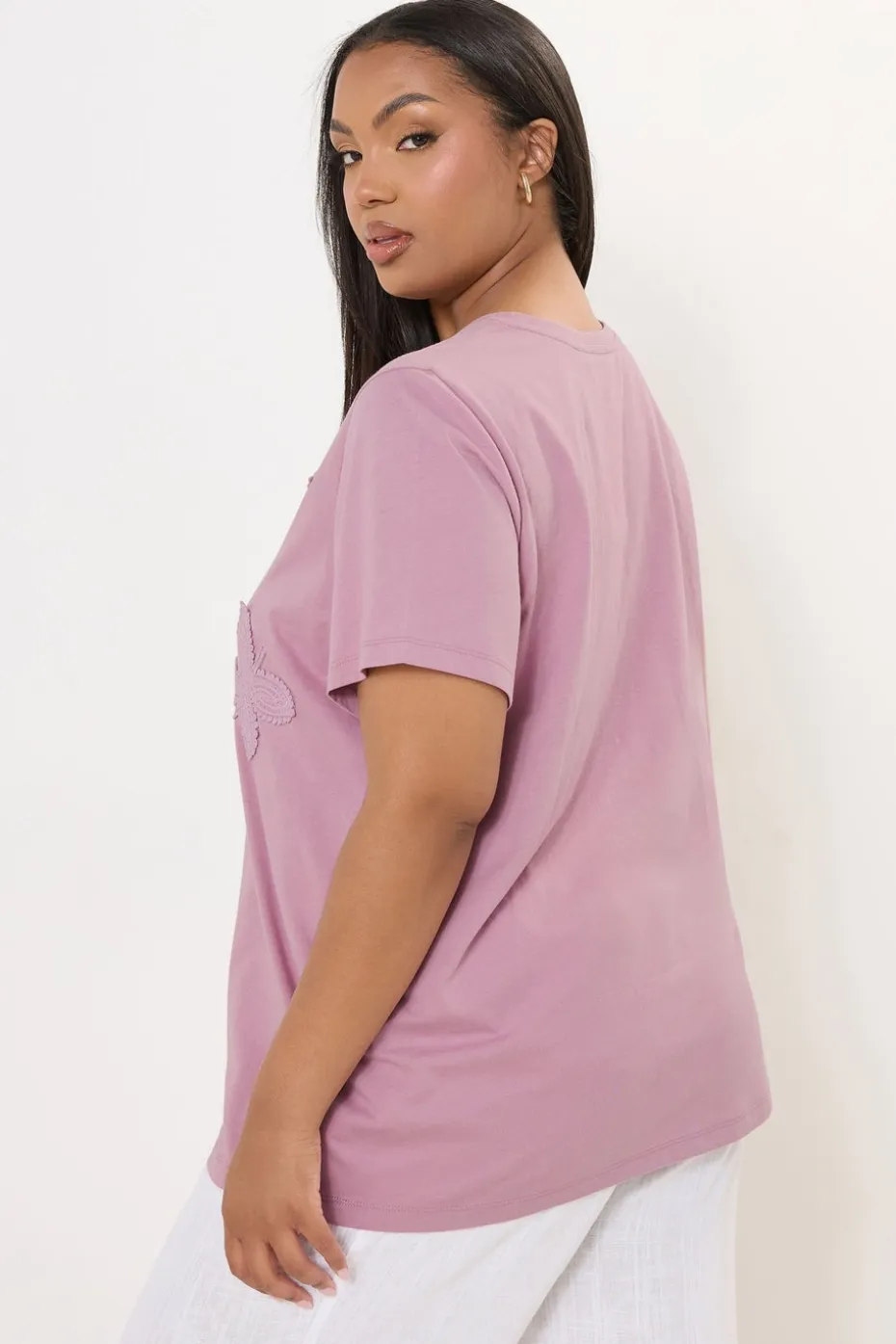 Yours Curve Pink Applique Butterfly T-Shirt