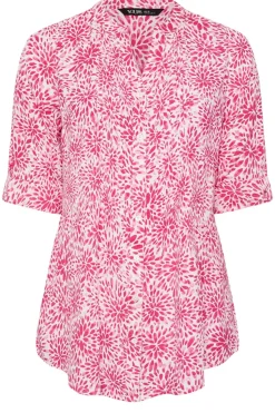 Yours Curve Pink Floral Print Pintuck Blouse
