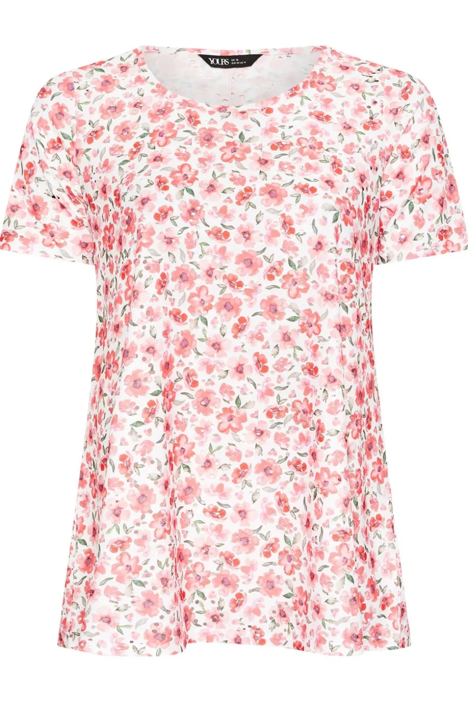 Yours Curve Pink Floral Print Broderie Anglaise T Shirt