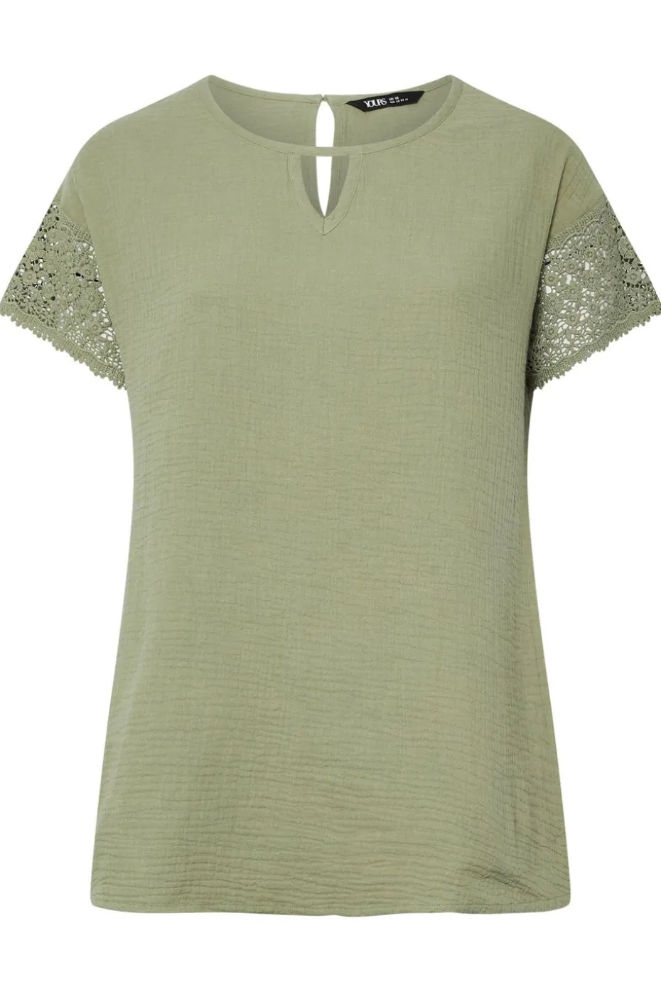 Yours Curve Sage Green Cheesecloth Crochet Top