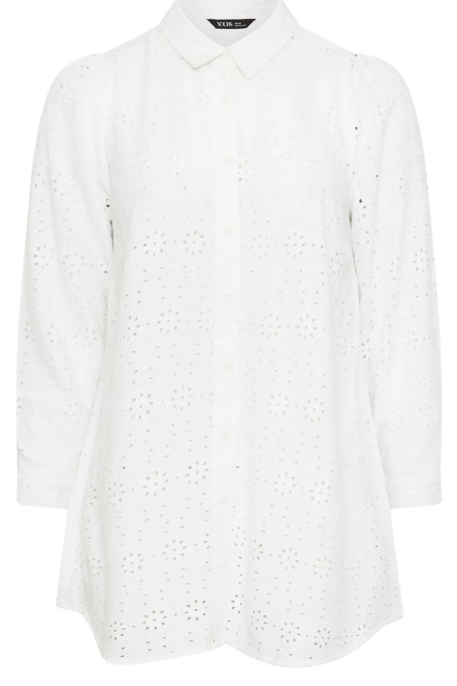 Yours Curve White Broderie Anglaise Long Sleeve Shirt