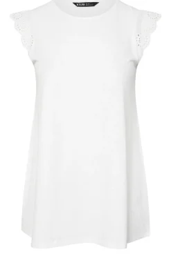 Yours Curve White Broderie Anglaise Frill Vest Top
