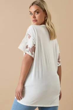 Yours Curve White Floral Burnout Boxy T Shirt
