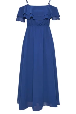 Yours London Curve Cobalt Blue Frill Cold Shoulder Maxi Dress