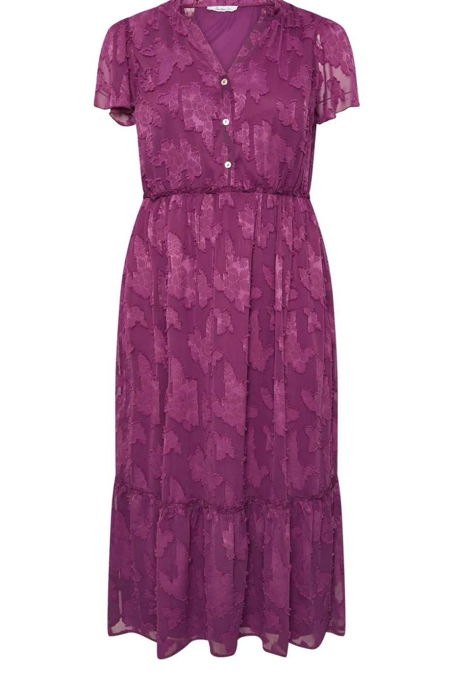 Yours London Curve Purple Burn Out Jacquard Ruffle Dress