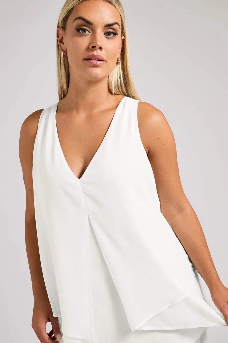 Yours London Curve White Layered V Neck Top