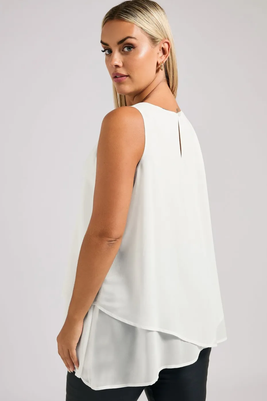 Yours London Curve White Layered V Neck Top