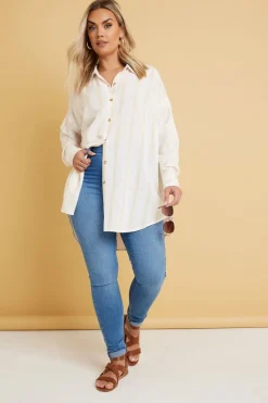Yours Plus Size Natural Brown Stripe Linen Shirt  Yours Curve