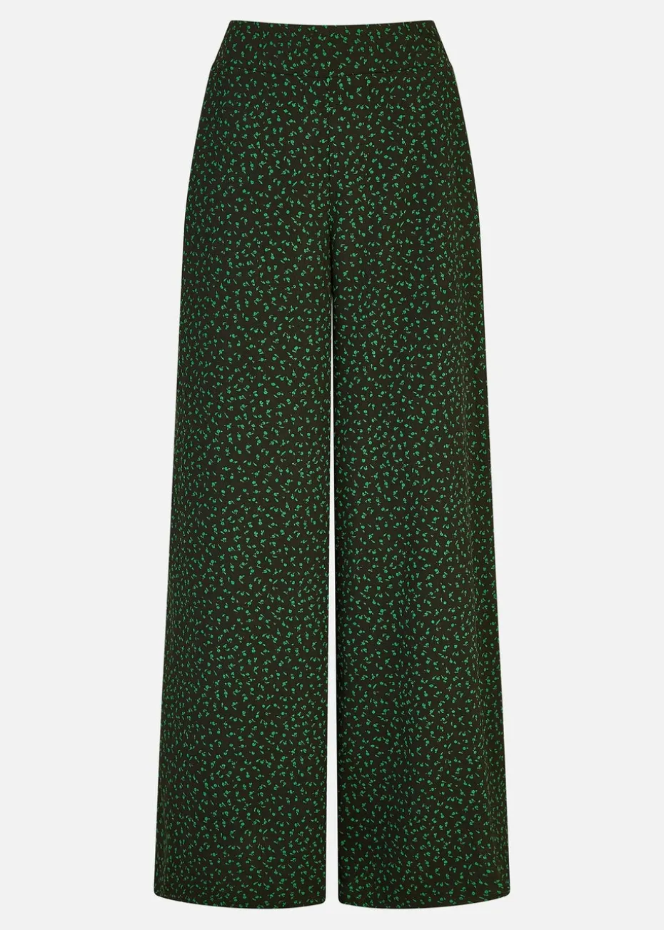 Yumi Black Ditsy Floral Print Relaxed Wide Leg Trousers