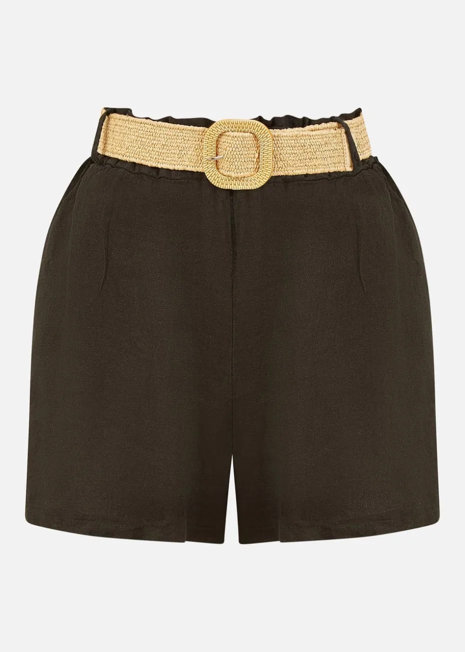 Yumi Black Italian Linen Shorts With Belt