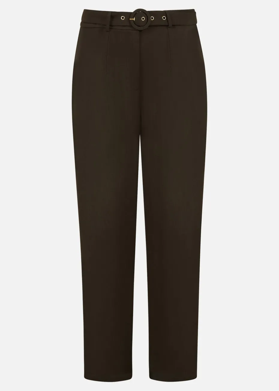 Yumi Black Straight Leg Crepe Trousers With Belt
