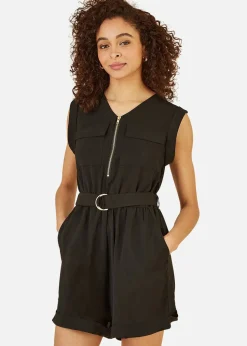 Yumi Black Utility Playsuit With Pockets
