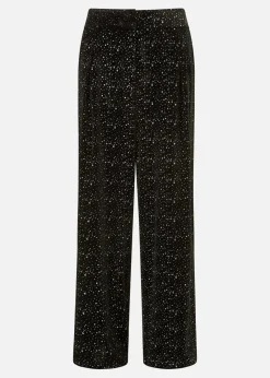Yumi Black Velvet Sparkle Wide Leg Trousers