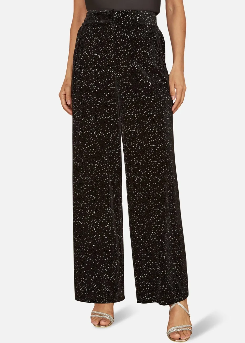 Yumi Black Velvet Sparkle Wide Leg Trousers