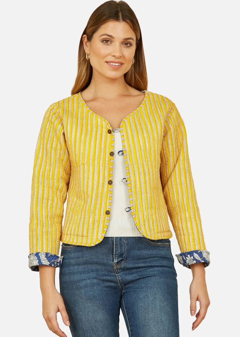 Yumi Blue Floral Reversible Cotton Quilted Jacket