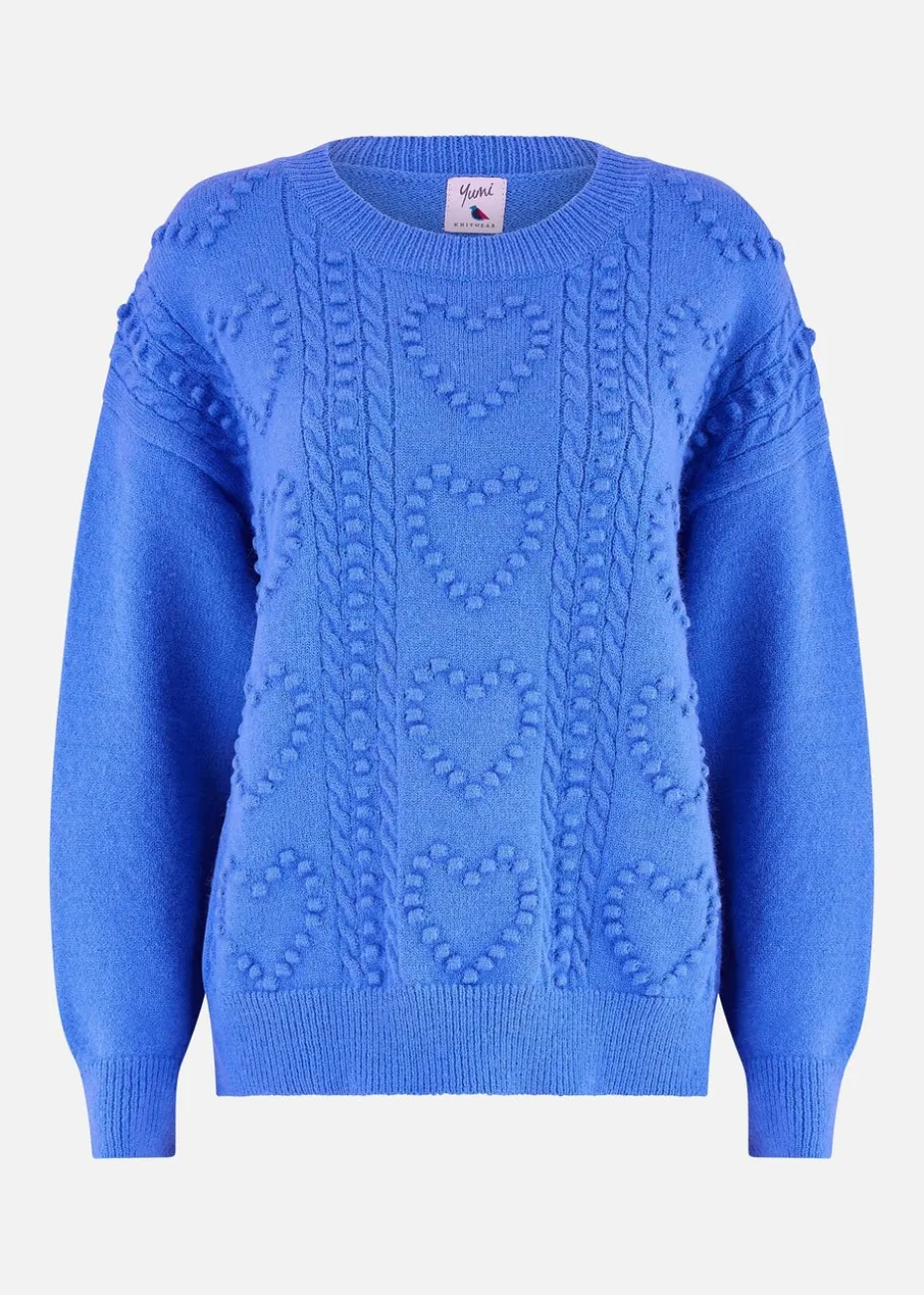 Yumi Blue Heart Knit Relaxed Jumper