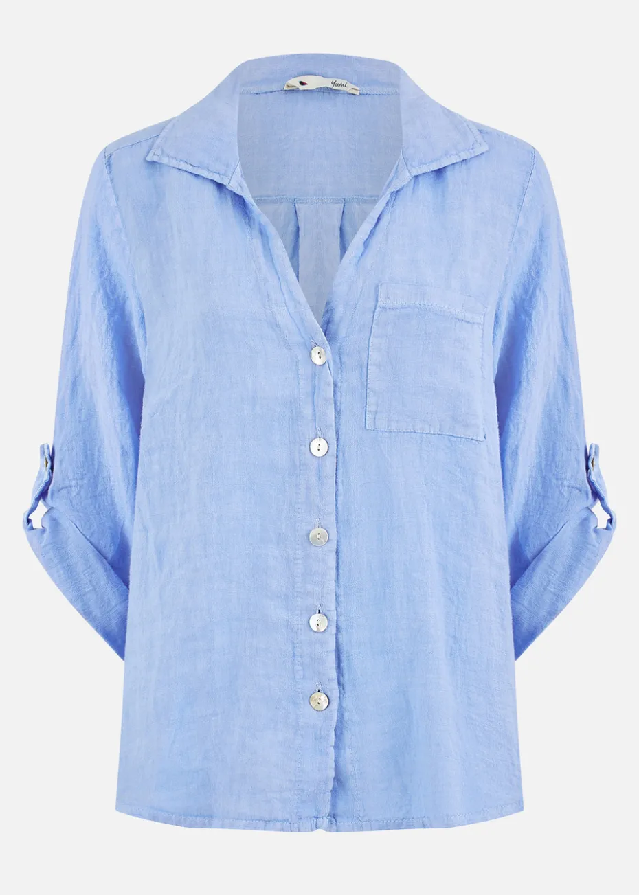 Yumi Blue Washed Linen Relaxed Shirt