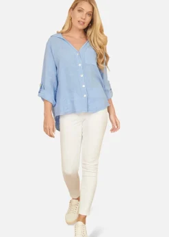 Yumi Blue Washed Linen Relaxed Shirt