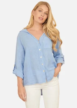 Yumi Blue Washed Linen Relaxed Shirt